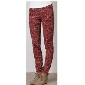 Prana Trinity Cord Pants Womens 12 Rhubarb Paisley Pink Organic Cotton Blend EUC